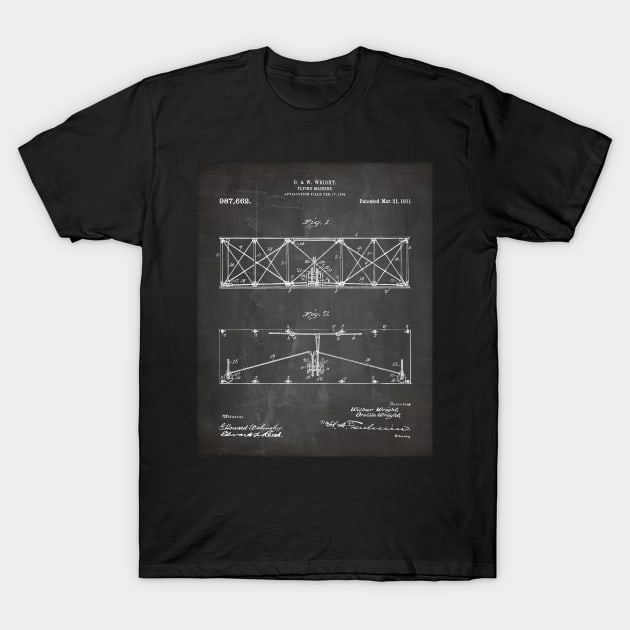 Wright Brothers Plane Patent - Aviation Art - Black Chalkboard T-Shirt by patentpress